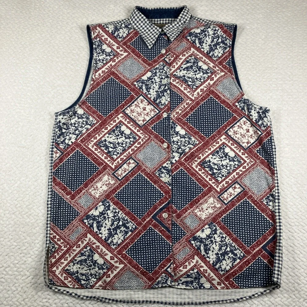 Vintage 90's Express Men's Button-Up Tank Top Large Western‎ Grunge Retro Y2K